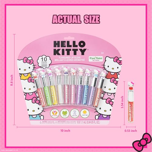 Hello Kitty Lip Gloss Set 10-Piece Plant Based Makeup for Girls