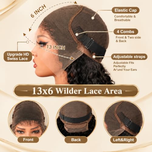 RUNBUY 13x6 Body Wave Lace Front Wigs Human Hair Pre Plucked 26 Inch Natural Color