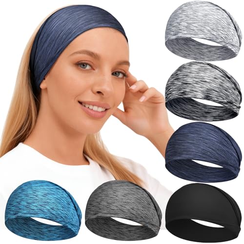Non-Slip Workout Headbands 6 Pack, Moisture-Wicking Sweatbands