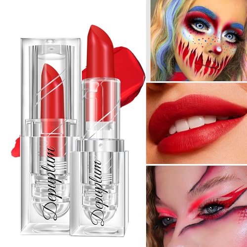 Halloween Black White Red Lipstick Set Waterproof Matte Black Lipsticks for Women Lip Face Body Makeup for Goth Cosplay Vampire Zombie, Black/White/Red
