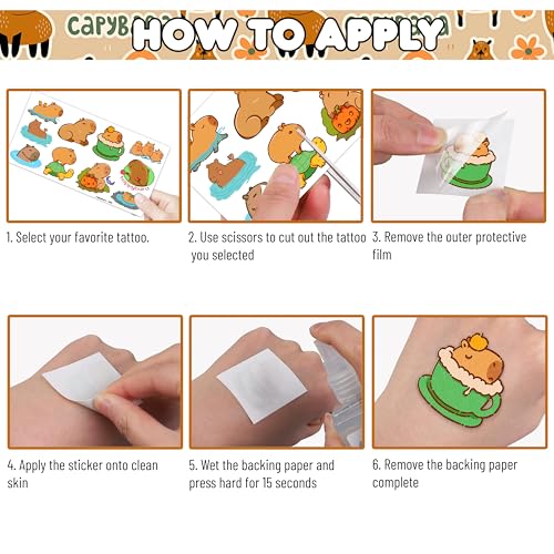 96PCS Capybara Temporary Tattoos – Party Favors & Stickers
