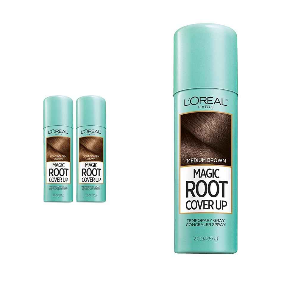 L'Oreal Paris Hair Color Root Cover Up Spray for Gray Roots Concealer (Pack of 2) Light Golden Brown and Medium Brown