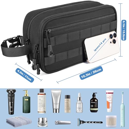HILOMON Black Tactical Toiletry Bag for Men, Waterproof Shaving & Shower Kit