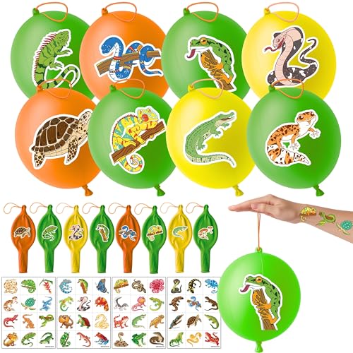 72 PCS Reptile Party Favors for Kids ? 48 Pre-Cut Temporary Tattoos & 24 Reptile Punch Balloons Themed Birthday Party Decorations Supplies Favors Gifts, Goodie Bag Fillers, Classroom Rewards