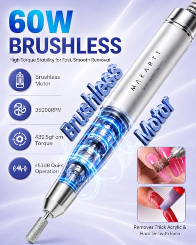 Makartt Brushless Nail Drill - 60W Cordless E-File, 35000RPM