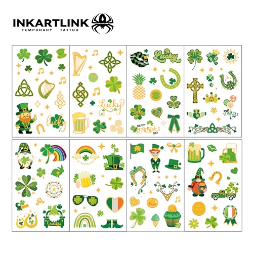 St. Patrick's Day Temporary Tattoos, 8 Pack with 60 Designs