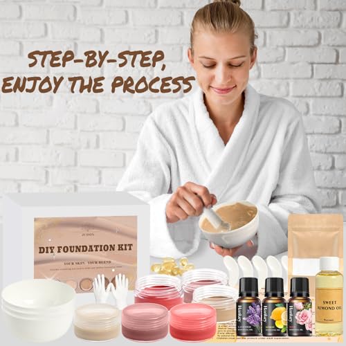 JCOOS DIY Foundation Making Kit, Make Your Own Color Liquid Foundation Makeup with Shea Butter, Almond Oil, Pigment Powders, Essential Oils,Moisturizing Concealer For Women All Skin Tone