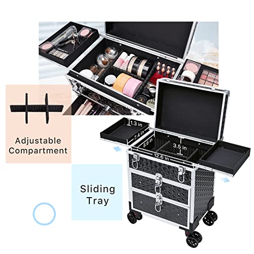 Professional Rolling Makeup Case with Drawers & 360° Wheels