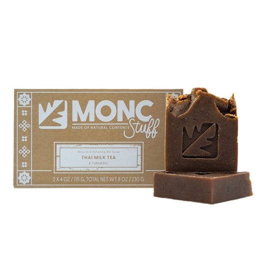 MONCstuff Natural Bar Soap (Thai Milk Tea & Turmeric) for Men and Women - Handmade with Organic Coconut Oil, Rice Milk, and MORE - Cold Process Soap for Face and Body - 2 Bars in a Pack