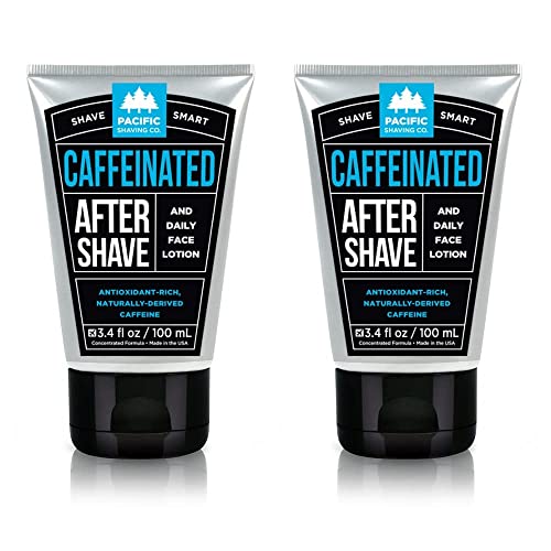Pacific Shaving Company Caffeinated Aftershave, Men's Grooming Product - Antioxidant Daily Face Lotion + After Shave - Spearmint Post Shave Balm for Sensitive Skin (3.4 Fl Oz, 2 Pack)