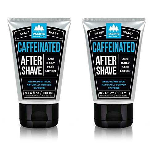 Pacific Shaving Company Caffeinated Aftershave, Men's Grooming Product - Antioxidant Daily Face Lotion + After Shave - Soothing Aloe & Spearmint Post Shave Balm for Sensitive Skin (3.4 Fl Oz, 2 Pack)