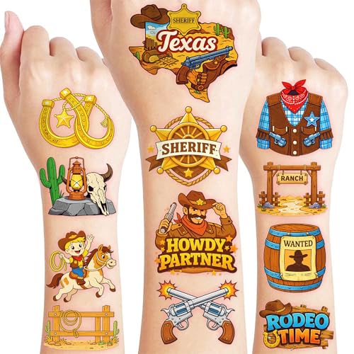 96 Cowboy Temporary Tattoos for Kids | Western Party Favors