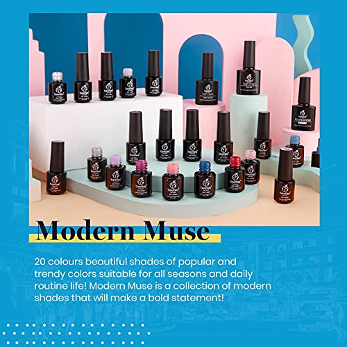 beetles Gel Polish Nail Set 20 Colors Modern Muse Collection with Nail Kit Easy Nail Extension Set with 500Pcs Gel Nail Tips Nude Gray Pink Glitter Manicure with 3 Pcs Base Matte and Glossy Top Coat