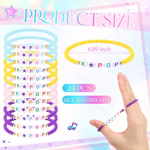 Quelay 24 Pcs K-pop Friendship Bracelets for Fans Party Supplies Yellow Pink Purple Blue