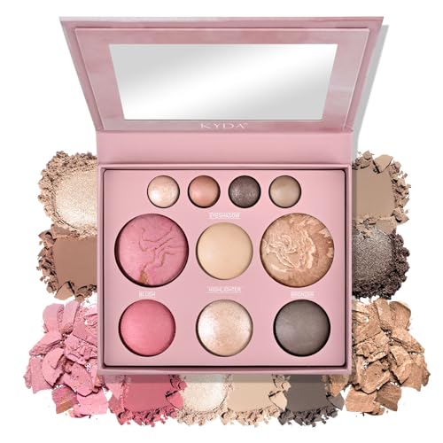 FREEORR Baked Makeup Palette - 4-in-1 Blush, Highlighter, Bronzer & Eyeshadows