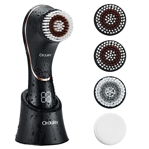 Electric Facial Cleansing Brush with 4 Heads, IPX7 Waterproof Exfoliator