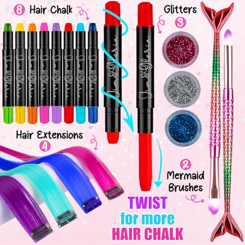 Jim&Gloria Dustless Hair Chalk Set with Clip-in Extensions