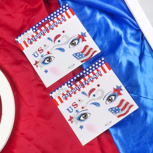 USA Flag Face Gems - Self-Adhesive Patriotic Stickers (2PCS)