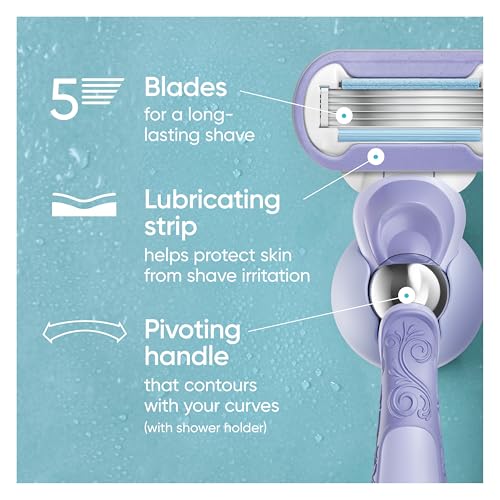 Gillette Venus Deluxe Smooth Swirl Women's Razor Handle + 4 Blade Refills, Flexible Handle and Pivoting Head