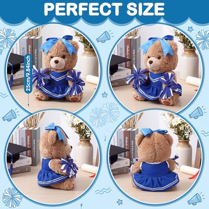 10-Inch Cheerleader Bear Plush Toy - Blue Cheer Gift & Team Spirit