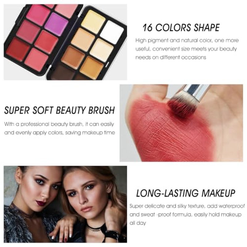 16-Color Cream Blush Contour Palette with Brush