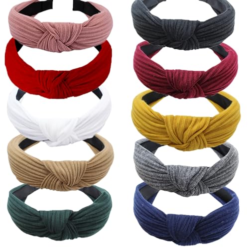 ICKEYOU 10Pcs Knotted Wide Headbands for Women's Hair Knitted Hair Bands Fashion Hair Hoops Hair Headband Non-slip Head Bands Cute Hair Accessories for Women Girls