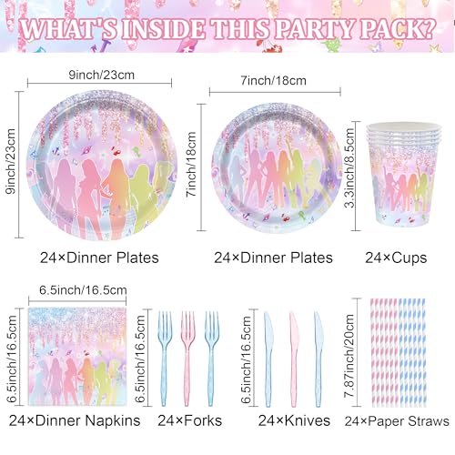 168PCS Katseye Music Girl Group Party Tableware Set for Girls & Fans - Pink & Blue, Serves 24, Gold Glitter Design, Birthday & Celebration Supplies - Variation: Music Girl Group