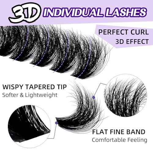 B&Q Fluffy Lash Clusters 200D Thick Lashes Eyelash Extensions Volume Lash Clusters 10-18mm Salon-style Dramatic Fluffy Lashes 280pcs Suitable for Beginners Makeup at Home(Lash-200D)