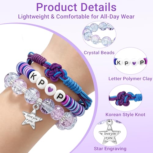 Jragoine Purple Crystal KPop Bracelets for Women & Fans - Stretchy Polymer Jewelry & Party Decor