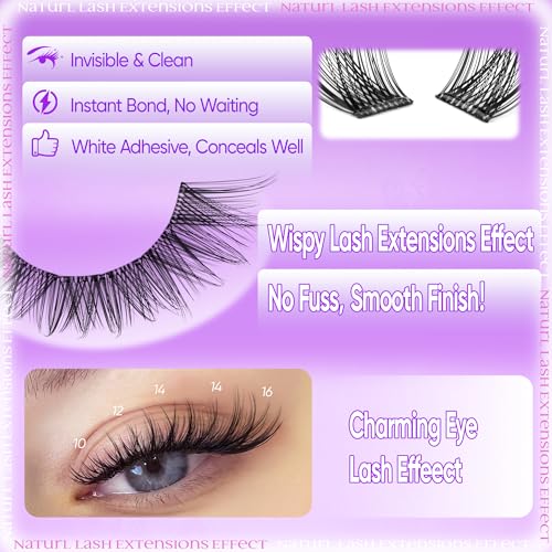 Self Adhesive Eyelash Clusters Natural Self Adhesive Lashes Cluster No Glue Eyelashes Press on Lashes Pre Glued Wispy Cluster Eyelash Extensions 8-16mm 120Pcs by zenotti
