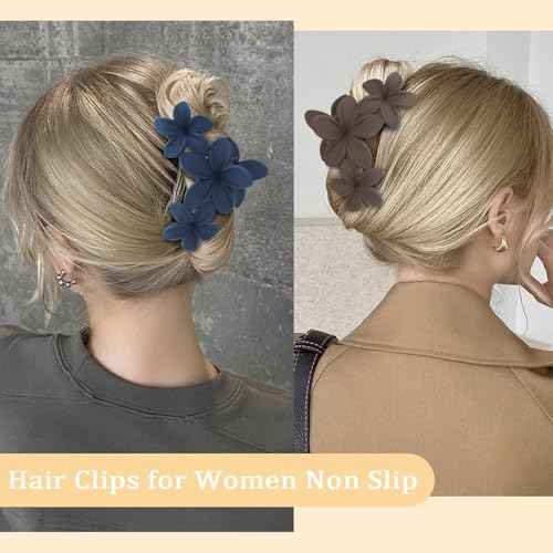 Hawaiian Flower Hair Clips Large Matte Hair Claw for Women Non-Slip Strong Hold Clips for Thick Hair, Hair Accessories,Brown,Black,Dark Blue