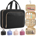 HOTOR Travel Toiletry Bag for Women & Men, Waterproof Makeup Bag with Hanging Hook and Multiple Pockets, Cosmetic Bags for Women, Travel Essentials, 12.6'' x 4.3'' x 9.9'', Black