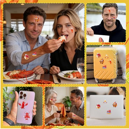 8 Sheets 200+ Crawfish Boil Temporary Tattoos Summer Seafood Lobster Crayfish Shrimp Tattoos Stickers Support Crayfish Boil Theme Birthday Party Favors Gifts Rewards Supplies