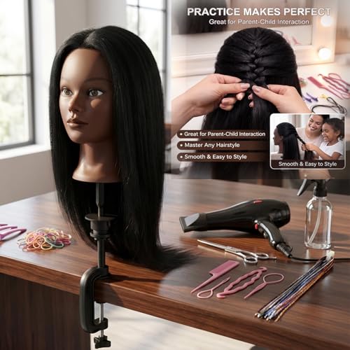 16 Inch Real Human Hair Mannequin Head with Clamp Stand