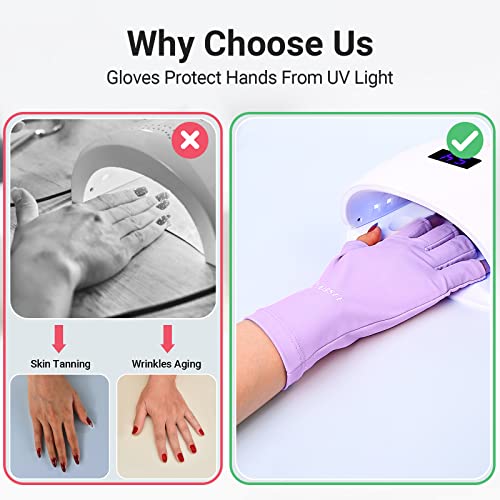 AIRSEE Breathing UV Gloves for Nail Gel，Professional UPF50+ Protection Gloves for UV Lamp, Ice Silk Cloudy Soft Fingerless Gloves,Ultra Cool Feeling Fabric(Lavender Mist)