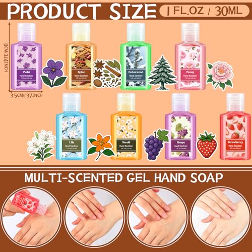 24 Pack Mini Hand Sanitizers Bulk with 8 Scents, Portable Alcohol Gel for Travel & Kids