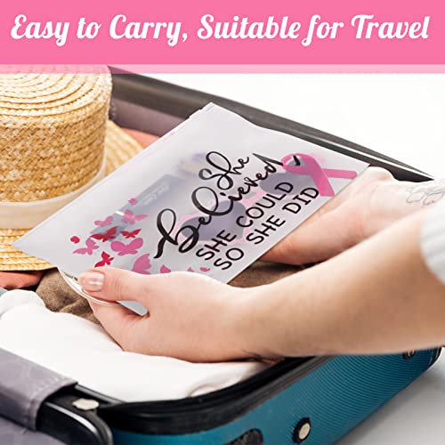 100 Pieces Breast Cancer Awareness Items Makeup Bags Bulk Pink Ribbon Zippered Cosmetic Pouch Breast Cancer Survivor Gifts for Women EVA Waterproof Toiletry Bag for Charity Recognition Public Event