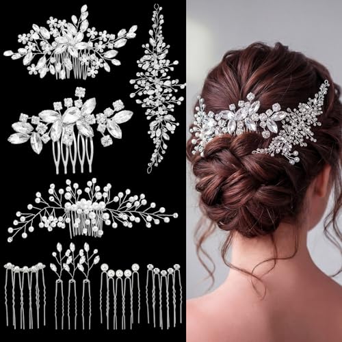 Maitys 44pc Wedding Hair Comb Clips Pearl Crystal Rhinestone Set