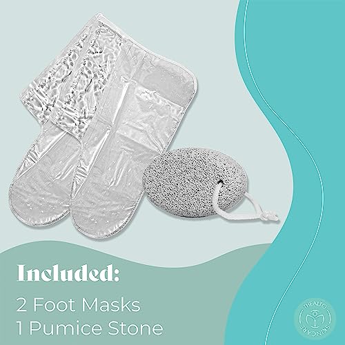 Thealto Foot Peel Mask Set - 2 Peppermint Scented Masks with Pumice Stone for Soft, Smooth Feet