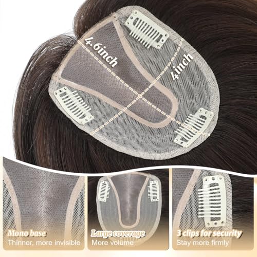 Remy Human Hair Topper 12 Inch with Mono Base Clip-In