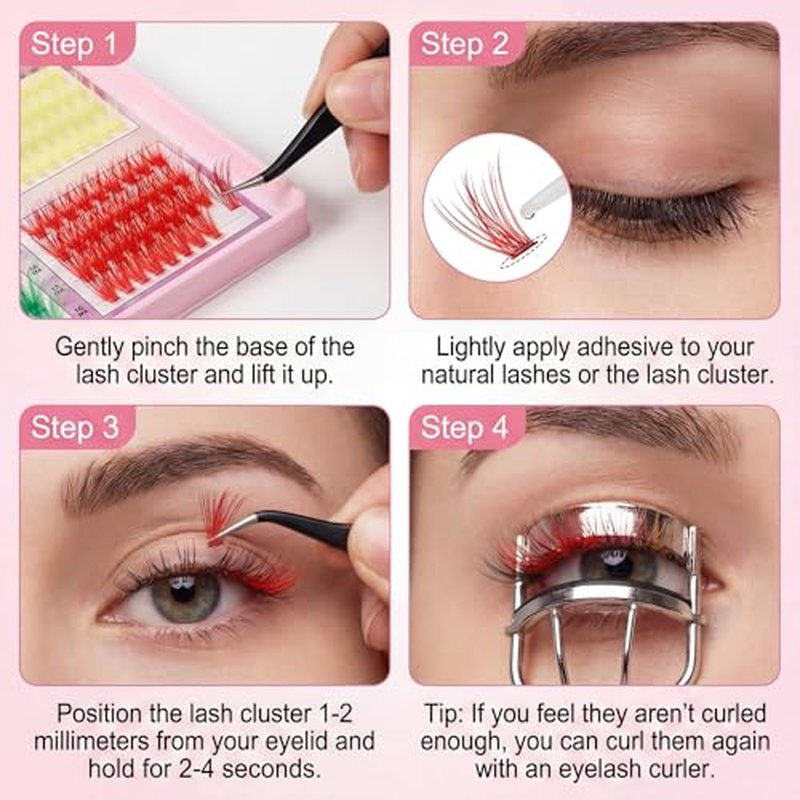 240Pcs Colored Lash Clusters 6 Colors Fake Eyelash Extension Kit 3D Individual 10mm 12mm 14mm 16mm Mixed Faux Mink Lashes C Curl Rainbow DIY Lash Clusters for Women Girls