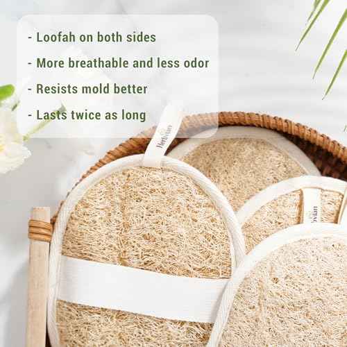 Vietnamese Natural Loofah Exfoliating Body Scrubber Pads, 100% Plant-Based Shower Luffa Sponge, Bath Loofah for Women Men, 2-Pack