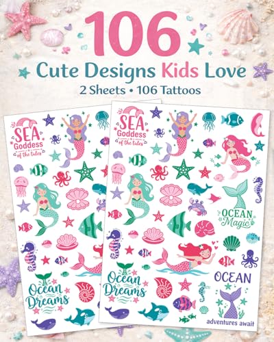 Mermaid Temporary Tattoos for Kids – 106 Ocean Designs, Waterproof