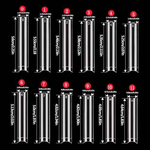 504 Pcs No C Curve Square Nail Tips, XXXL Half Cover Clear Nails Tips for Acrylic Nails, 3XL Straight Tapered Square Flattened Fake Nail Tips for Nail Salons and DIY 12 Sizes