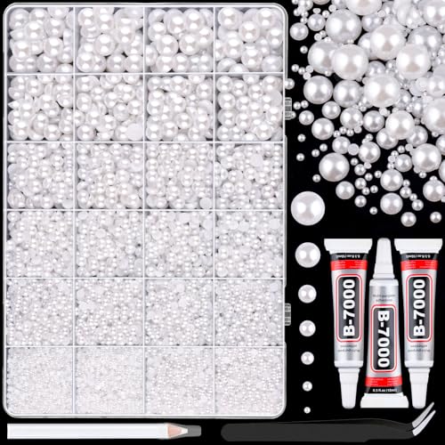 White Flatback Pearls Bedazzling Kit (2-10mm) with B7000 Glue & Tools