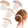 Pearl Rhinestone Hair Combs - 4-Piece Butterfly Clip Set for Buns & Updos