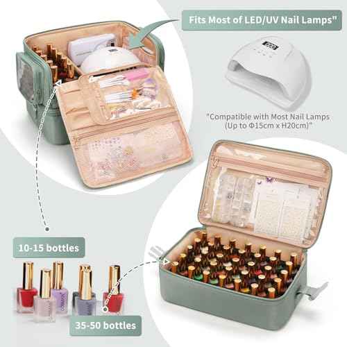 OCHEAL Nail Polish Organizer, Holds Nail Lamp and 45+ Bottles 2-in-1 Nail Polish Storage Case,Detachable Nail Techs Gel Kit Supplies Carring Bag for Manicurist Tools 45-Slot Nail Holder-Green