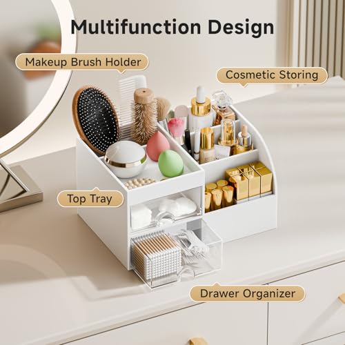 Makeup Organizer with 2 Drawers & 5 Compartments - White