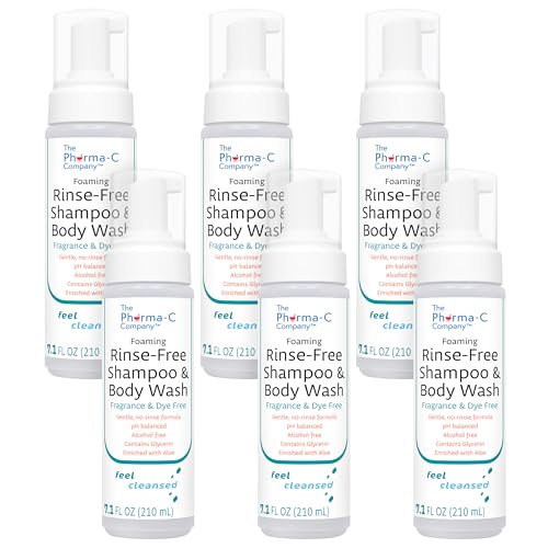 Pharma-C Foaming Rinse Free Shampoo & Body Wash [6 pack] - Waterless - Hospital Tested Gentle No-Rinse Formula Leaves Hair & Body Fresh & Clean (Fragrance & Dye Free)