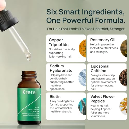 Krete Hair Thickening Formula ? Supports Thicker-Looking Hair for Men ? 1 fl oz